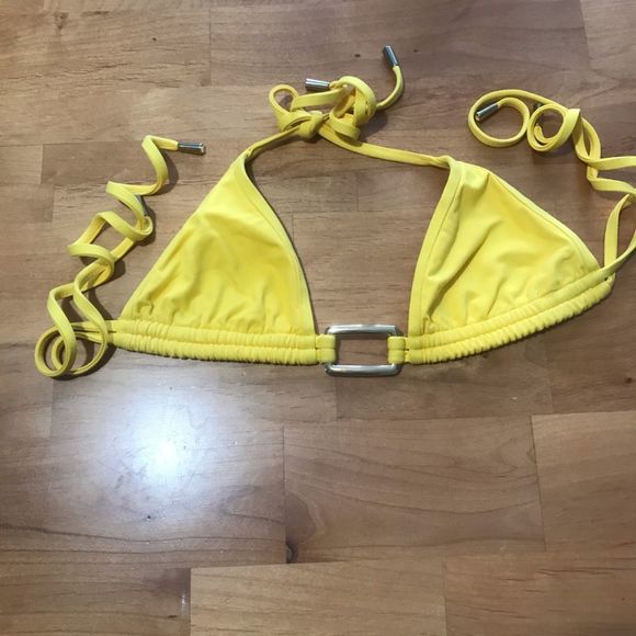 AQUARELLE yellow triangle tie bikini top with metal accent EUC SZ SMALL - Picture 1 of 3